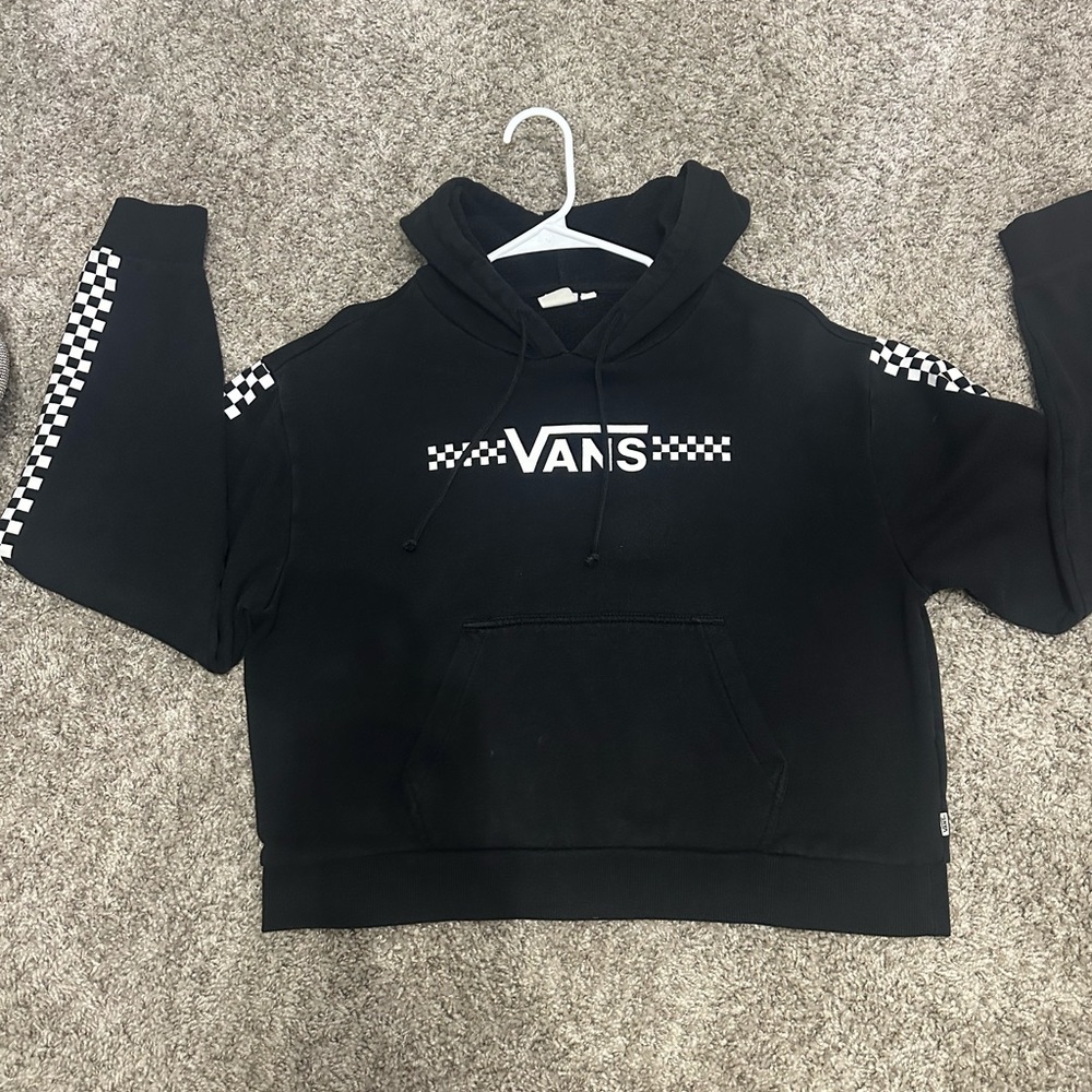 Vans Kids Black Hoodie with Checkered Sleeves